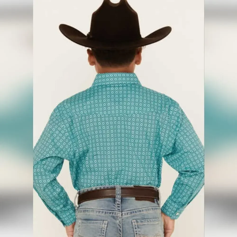 Panhandle Rough Stock Boys Pearl Snap Western Shirt Turquoise Sz.M (10)#1179